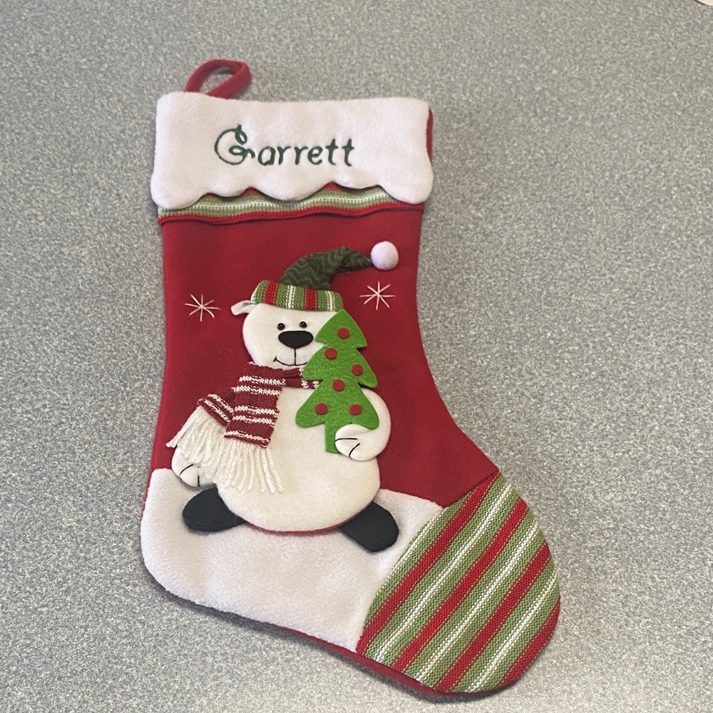 Personal Creations Stocking with the name Garrett embroidered